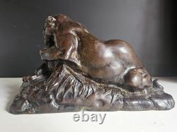 Barye Antoine-louis Bronze Patine Brune Chocolat Tigre Jaguar Et Gazelle XIX