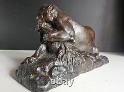Barye Antoine-louis Bronze Patine Brune Chocolat Tigre Jaguar Et Gazelle XIX