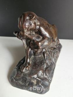 Barye Antoine-louis Bronze Patine Brune Chocolat Tigre Jaguar Et Gazelle XIX