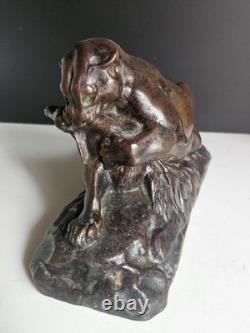 Barye Antoine-louis Bronze Patine Brune Chocolat Tigre Jaguar Et Gazelle XIX