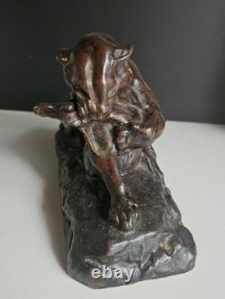 Barye Antoine-louis Bronze Patine Brune Chocolat Tigre Jaguar Et Gazelle XIX