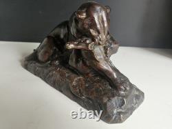 Barye Antoine-louis Bronze Patine Brune Chocolat Tigre Jaguar Et Gazelle XIX