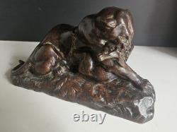 Barye Antoine-louis Bronze Patine Brune Chocolat Tigre Jaguar Et Gazelle XIX