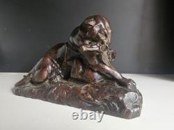 Barye Antoine-louis Bronze Patine Brune Chocolat Tigre Jaguar Et Gazelle XIX