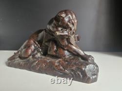 Barye Antoine-louis Bronze Patine Brune Chocolat Tigre Jaguar Et Gazelle XIX