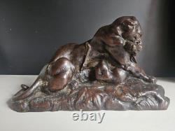 Barye Antoine-louis Bronze Patine Brune Chocolat Tigre Jaguar Et Gazelle XIX