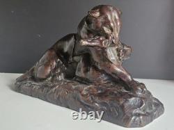 Barye Antoine-louis Bronze Patine Brune Chocolat Tigre Jaguar Et Gazelle XIX