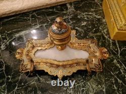 Bel Encrier Ancien En Bronze Et émail Cloisonné Époque XIX Ème S