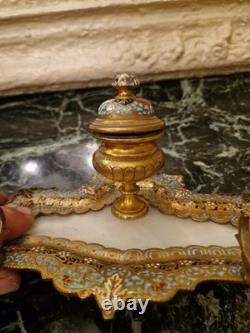 Bel Encrier Ancien En Bronze Et émail Cloisonné Époque XIX Ème S