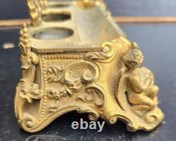 Bel Encrier Bronze Dore Angelots Decor Des Arts Peintre+musiciens Xixème Inkwell