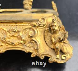 Bel Encrier Bronze Dore Angelots Decor Des Arts Peintre+musiciens Xixème Inkwell