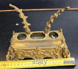Bel Encrier Bronze Dore Angelots Decor Des Arts Peintre+musiciens Xixème Inkwell