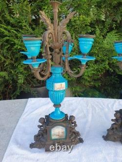 Belle Paire de chandeliers Bronze et Porcelaine Napoléon III vers 1850