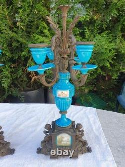 Belle Paire de chandeliers Bronze et Porcelaine Napoléon III vers 1850