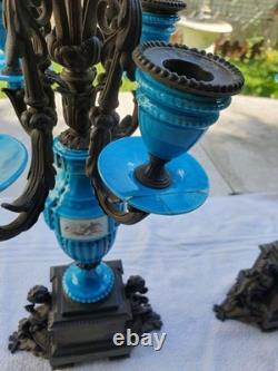 Belle Paire de chandeliers Bronze et Porcelaine Napoléon III vers 1850