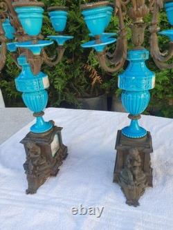 Belle Paire de chandeliers Bronze et Porcelaine Napoléon III vers 1850