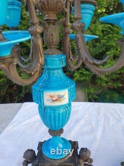 Belle Paire de chandeliers Bronze et Porcelaine Napoléon III vers 1850