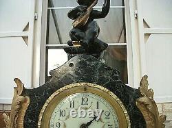 Belle Pendule Napoleon Iii-bronze Dore Et Marbre+cherubin Musicien-bon Etat