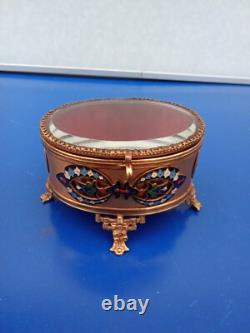 Boîte A Bijoux En Bronze Doré Cloisonné Et Verre Biseauté XIXe Napoléon III