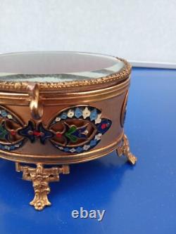 Boîte A Bijoux En Bronze Doré Cloisonné Et Verre Biseauté XIXe Napoléon III