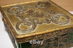Boîte Coffret à Bijoux Cristal Vert Bronze Doré Ciselé Napoleon III Rare Ancien