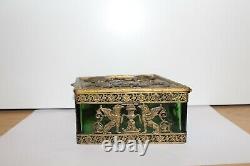 Boîte Coffret à Bijoux Cristal Vert Bronze Doré Ciselé Napoleon III Rare Ancien