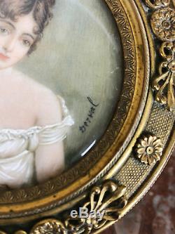 Boîte Ronde D'époque Napoléon III En Bronze Et Peinture De Joséphine Signée