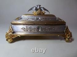 Boîte à allumettes de table en bronze doré et argenté, France 19e siècle