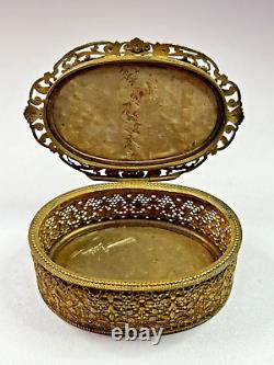 Boite à bijoux ancienne en bronze avec peinture miniature NAPIII XIXème