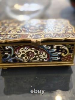 Boîte à bijoux ancienne en bronze doré et émaux cloisonnés Époque Napoléon III
