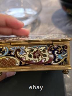 Boîte à bijoux ancienne en bronze doré et émaux cloisonnés Époque Napoléon III