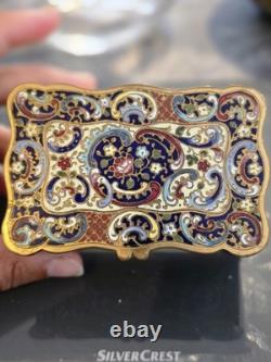 Boîte à bijoux ancienne en bronze doré et émaux cloisonnés Époque Napoléon III