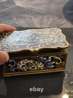 Boîte à bijoux ancienne en bronze doré et émaux cloisonnés Époque Napoléon III