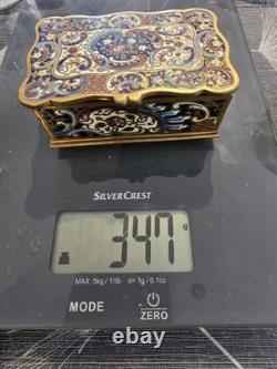 Boîte à bijoux ancienne en bronze doré et émaux cloisonnés Époque Napoléon III