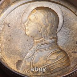 Boîte à bijoux en bronze ou cuivre à patine noire Sainte Jeanne D'Arc Fin XIXe