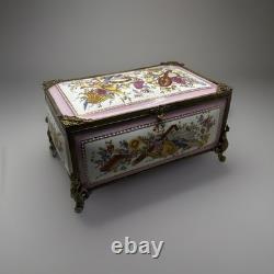 Boîte française d'antiquités en bronze doré émaillé rose Style Napoléon 24x15 CM