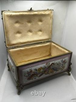 Boîte française d'antiquités en bronze doré émaillé rose Style Napoléon 24x15 CM