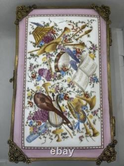 Boîte française d'antiquités en bronze doré émaillé rose Style Napoléon 24x15 CM