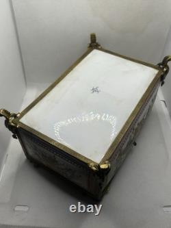 Boîte française d'antiquités en bronze doré émaillé rose Style Napoléon 24x15 CM