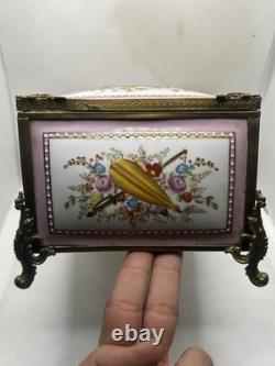 Boîte française d'antiquités en bronze doré émaillé rose Style Napoléon 24x15 CM