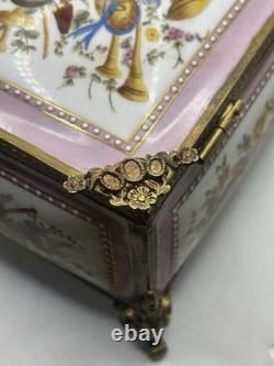 Boîte française d'antiquités en bronze doré émaillé rose Style Napoléon 24x15 CM