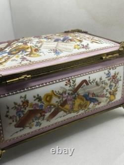 Boîte française d'antiquités en bronze doré émaillé rose Style Napoléon 24x15 CM