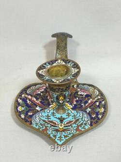 Bougeoir À Main, Rat De Cave Cloisonné Napoléon III Bronze Laiton Émaillé Xixème