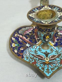 Bougeoir À Main, Rat De Cave Cloisonné Napoléon III Bronze Laiton Émaillé Xixème