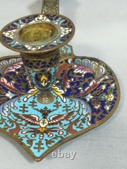 Bougeoir À Main, Rat De Cave Cloisonné Napoléon III Bronze Laiton Émaillé Xixème