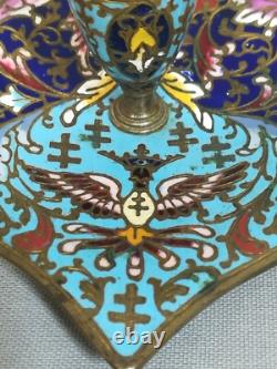 Bougeoir À Main, Rat De Cave Cloisonné Napoléon III Bronze Laiton Émaillé Xixème