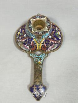 Bougeoir À Main, Rat De Cave Cloisonné Napoléon III Bronze Laiton Émaillé Xixème