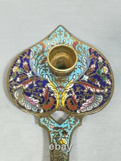 Bougeoir À Main, Rat De Cave Cloisonné Napoléon III Bronze Laiton Émaillé Xixème