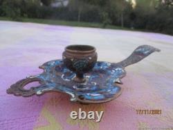 Bougeoir Ancien Porte-Bijoux Bronze Émail Cloisonné
