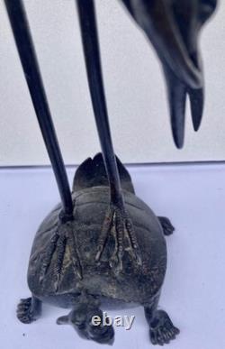Bougeoir Bronze Chine XIXème Grue Tortue Antique Crane and Turtle Candlestick